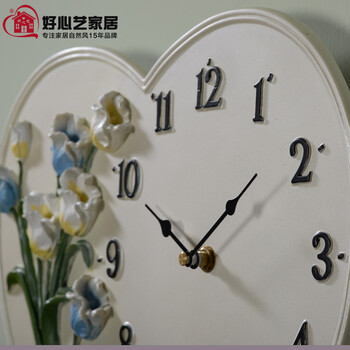 好心艺 艺术挂钟 装饰表 现代婉约时钟 郁金香客厅卧室静音石英钟 酒红色