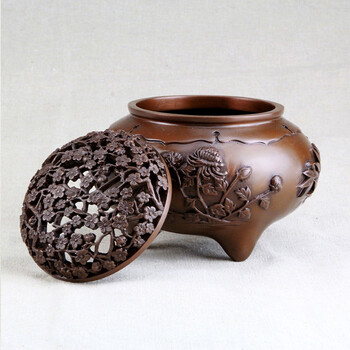 铜欣祥 紫铜香炉铜香薰炉 四君子香炉 现代家居饰品摆件铜饰品