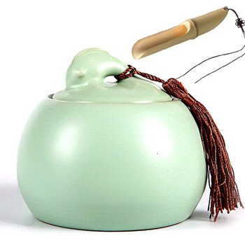 
                                        雅至工坊 茶叶罐 汝窑哥窑茶叶罐大号密封储物罐普洱茶叶茶罐茶叶罐 陶瓷荷花茶罐 款02汝窑年年有余                