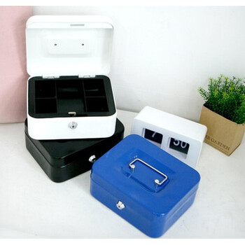 手提金库钱箱收款箱 带锁收银箱 钱箱收钱盒箱 现金箱储蓄罐 特小号黑