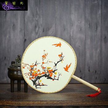 古典宫扇中国画花草水墨画中国风圆扇木柄舞蹈表演扇夏季用扇子 梅雀