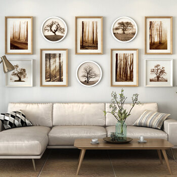 画墙壁挂画壁画组合墙画 柚木色白色 自然风景 整体尺寸230cm*103cm