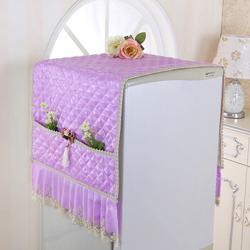 田园布艺单开门双开对开门冰箱巾冰箱罩防尘冰箱盖布 简约紫色冰箱巾