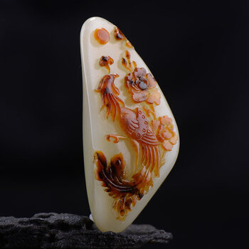 美工坊正宗新疆和田玉白玉籽料精雕凤凰吊坠挂件 颈饰58g【图片 价格