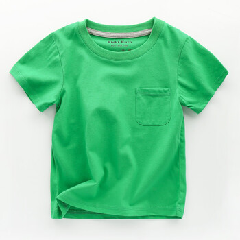 纯色短袖2018新款夏装夏季童装女童儿童宝宝半袖小童上衣 绿色口袋 2