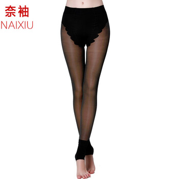 奈袖打底裤袜女秋冬假透肉踩脚保暖裤双层加绒加厚高腰显瘦美腿 比基尼裆黑色+比基尼裆肤色共2条 均码