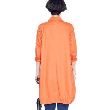 云上生活2016春季女装新款宽松立领风衣女中长款外套53W2834 桔红色 XL