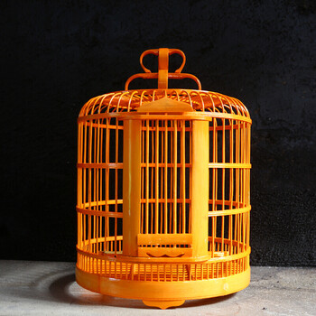 画眉鸟笼川笼贵州竹木画眉鸟笼子鸟笼大号八哥鸟笼送长辈 橘黄色 33cm