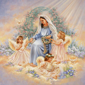 树脂画diy钻石画圣母与天使圆钻满钻神的礼物钻石十字绣免烫圆钻 40*