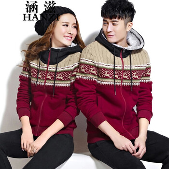 涵滋 情侣装卫衣女休闲套装运动服2015秋冬新款班服订制 TZ007 酒红色 女款XL