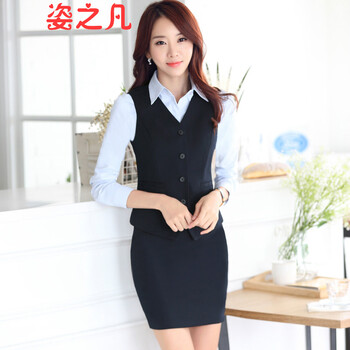 姿之凡 2015职业马甲套裙女酒店银行工装酒店工作服马夹背心套裙马甲 深蓝马甲套裙 L