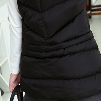 粲粲2015秋冬新款欧美风宽松休闲大码马甲女中长款加厚保暖马甲外套潮 黑色 L