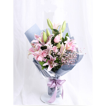 韩式鲜花同城速递西安宝鸡榆林汉中渭南咸阳安康百合花束母节 6粉 5支