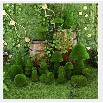 仿真青苔森林系列装饰摆件苔藓小动物石头兔子松鼠路引道具婚庆 白色