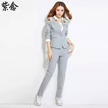 紫念2016两件套女装休闲大码运动服跑步短袖七分裤休闲套装 浅灰色 M