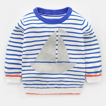 2018新款春装韩版童装潮 宝宝儿童套头毛衣 蓝白条帆船 2-3/98建议
