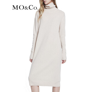 
                                        MO&Co.高领羊毛长袖复古百搭经典秋季新款舒适针织衫MT153JEY08 moco C20浅花杏色 S                