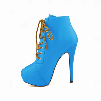 洛兰蒂芬超高跟鞋细跟女鞋新款恨天高夜店风防水台欧美靴819-1 蓝色