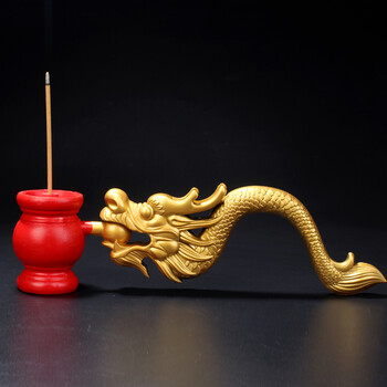 树脂金色龙头长手柄香炉线香手炉家居供奉用品创意摆件