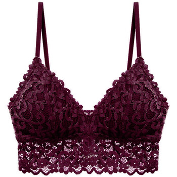 性感镂空黑色蕾丝罩杯活动插片无钢圈文胸 酒红色 s=70abcd