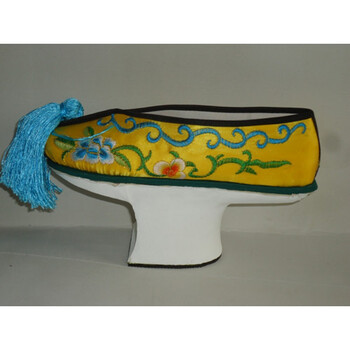 儿童古代花盆鞋 甄嬛传花盆底鞋 格格鞋 马蹄木底旗鞋y 黄色鞋蓝穗 38