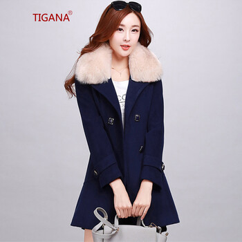 Tigana毛呢外套女秋冬款2015秋款女装韩版修身毛呢大衣女中长款外套女ZYQ2018 水兰色 M