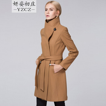 妍姿初庄 毛呢大衣女双面呢羊绒大衣欧美大牌2015女冬季加厚纯色高端羊毛长款风衣外套 图片色 XL