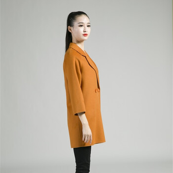2015秋冬女士双面羊绒大衣修身型外套显瘦毛呢风衣高端中长款呢子大衣 大红色 L