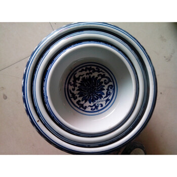 陶瓷仿古青花瓷水浅笔洗碗莲睡莲缸迷你小金鱼缸乌龟缸 白口一套