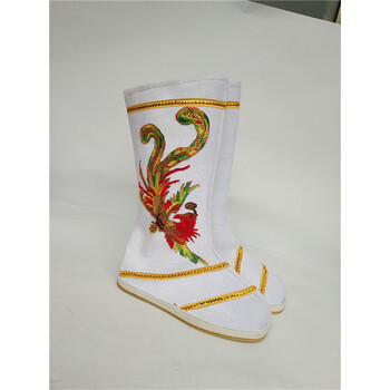 古装靴子皇帝鞋皇后演出布靴古代皇上刺绣龙凤表演靴 白色 升级凤靴