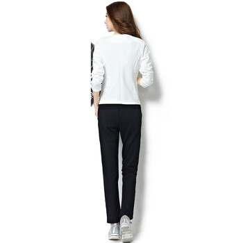 歌妮萱2015秋装新款时尚休闲印花长袖三件套 西服外套女 白色 XXXL