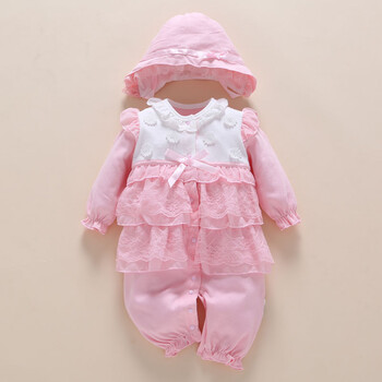 婴儿0连体衣服3个月6春秋冬4新生儿1岁女宝宝5公主春装套装潮款 粉色