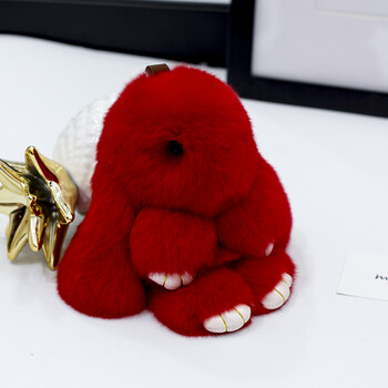 兔正版獭兔毛皮草小兔子挂件包包挂饰萌萌汽车兔钥匙扣 大红色13cm