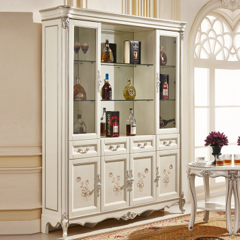 俪莎公馆酒柜欧式酒柜实木四门酒柜客厅简约玻璃门储物柜家具4门酒柜