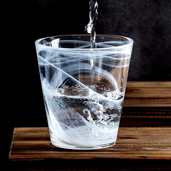 家用彩色水晶玻璃水杯水墨创意个性喝水杯果汁饮料杯子 水墨红370ml