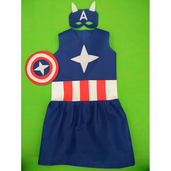 儿童服子装手工制作美国队长男女表演服幼儿园走秀时装 深蓝色 女款