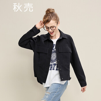 
                                        秋壳秋装新款翻领BF风喷漆外套5530420112 深蓝色 M                