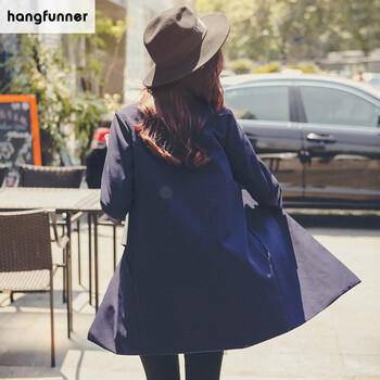 hangfunner 2015冬装新款小西装女中长款外套韩版修身外套休闲百搭糖果色小西服 深蓝色 S