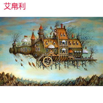 御贡坊木质1000片拼图创意城堡玩具油画手绘授权名画 酒瓶城堡木质
