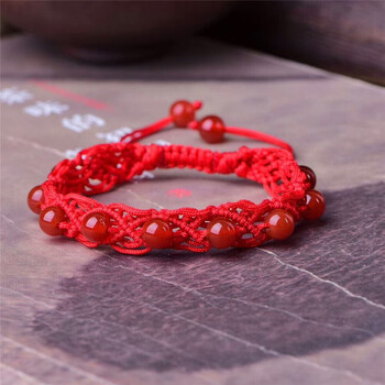 2018年红玛瑙 石榴石红绳手链珠男女情侣手工编织手绳线本命年狗年