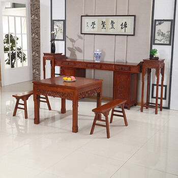 花梨中式条案翘头柜中堂供桌玄关神台实木四件六件套组合 八仙桌 整装