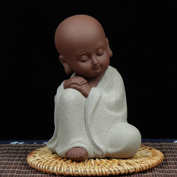 紫砂小和尚茶宠摆件小佛可养功夫茶具陶瓷纯手工精品创意小沙弥 冥想