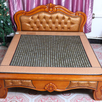 玉石床垫天然岫玉平帽圆网面床垫按摩玉床垫皮革包边支持定制 图片色