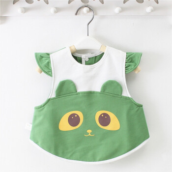 婴儿围嘴吃饭饭兜卡通围兜口水巾宝宝围嘴夏季 1828绿色熊猫
