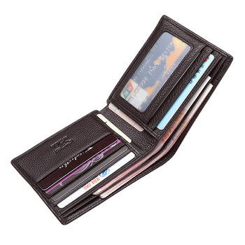 七匹狼钱包男士短款真皮钱夹皮夹商务驾驶证头层牛皮软皮 啡色(普通款