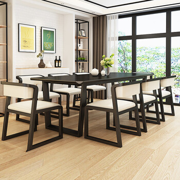 北欧实木餐桌椅组合简约现代餐厅家具长方形桌子 1.8米一桌8椅