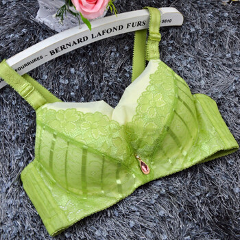 天天加厚有无钢圈超厚小胸平胸聚拢蕾丝女胸罩内衣 绿色 (有钢圈) 80a