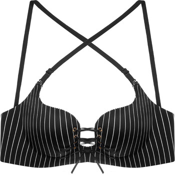 性感无钢圈绑带美背女士 内衣小胸加厚少女厚模杯调整型聚拢文胸 黑白