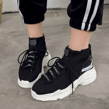 新款弹力ins超火的袜子鞋韩版ulzzang厚底鲨鱼街舞针织网面运动鞋