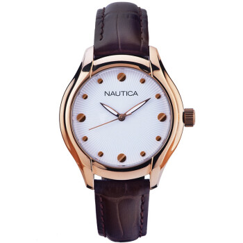 诺帝卡（NAUTICA）手表 石英棕色皮带休闲商务情侣表女表银色表盘A11634M